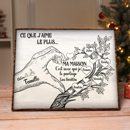 Cadre imprimé en bois main et arbre de la famille 5 Prénoms personnalisés Cadeau pour famille｜Jessemade
