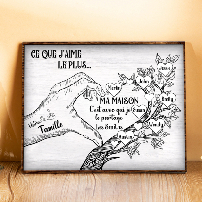 Cadre imprimé en bois main et arbre de la famille 7 Prénoms personnalisés Cadeau pour famille｜Jessemade