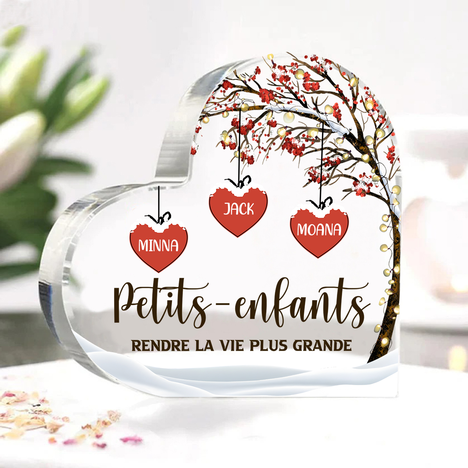 Plaque Acrylique arbre de la famille 3 Prénoms Personnalisés avec texte Cadeau pour famille | Jessemade