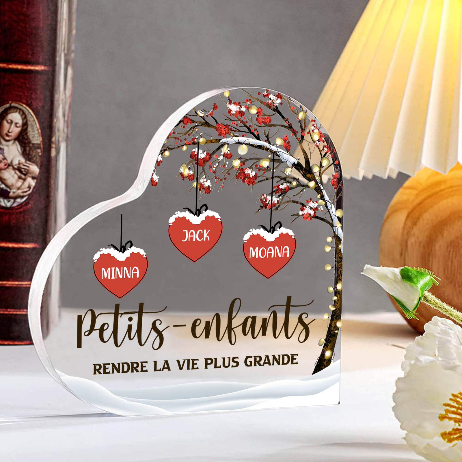 Plaque Acrylique arbre de la famille 3 Prénoms Personnalisés avec texte Cadeau pour famille | Jessemade