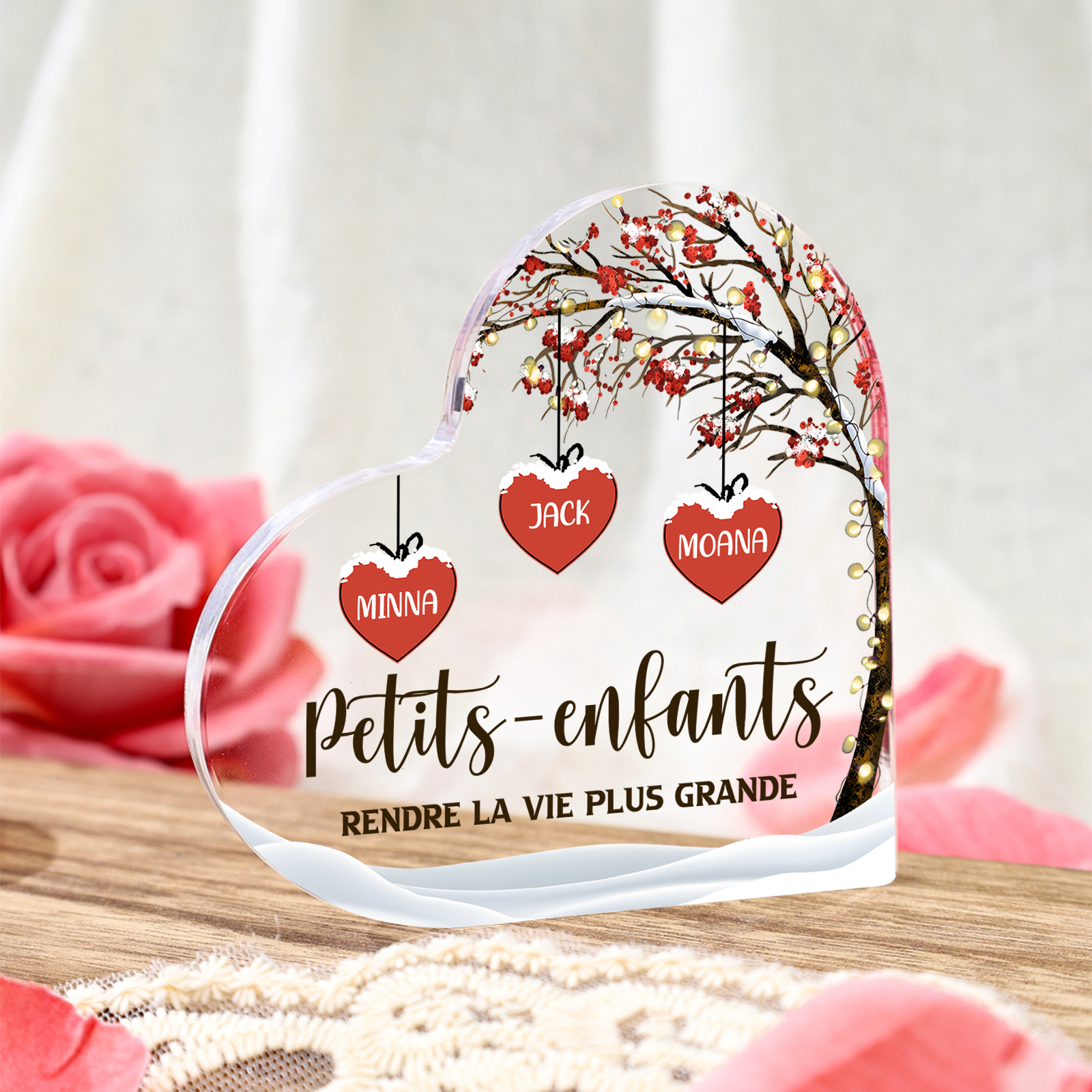 Plaque Acrylique arbre de la famille 3 Prénoms Personnalisés avec texte Cadeau pour famille | Jessemade