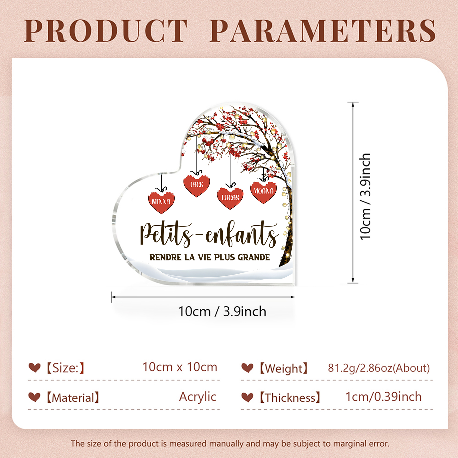 Plaque Acrylique arbre de la famille 4 Prénoms Personnalisés avec texte Cadeau pour famille | Jessemade