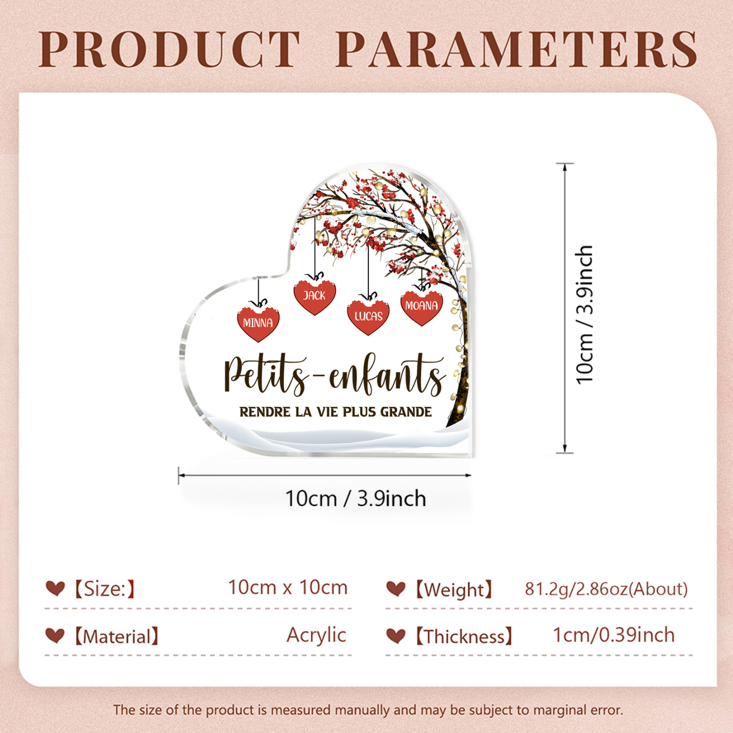 Plaque Acrylique arbre de la famille 4 Prénoms Personnalisés avec texte Cadeau pour famille | Jessemade