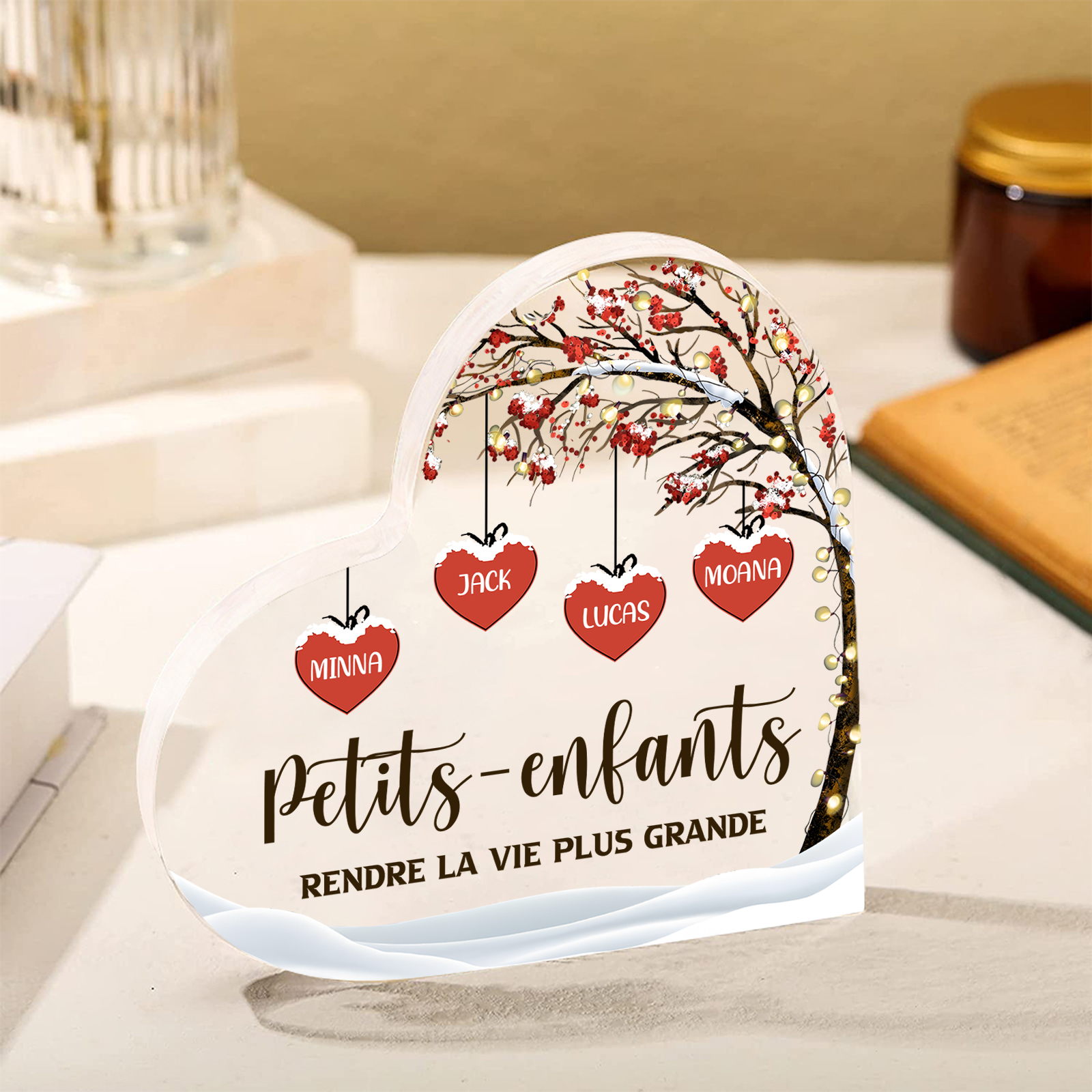 Plaque Acrylique arbre de la famille 4 Prénoms Personnalisés avec texte Cadeau pour famille | Jessemade