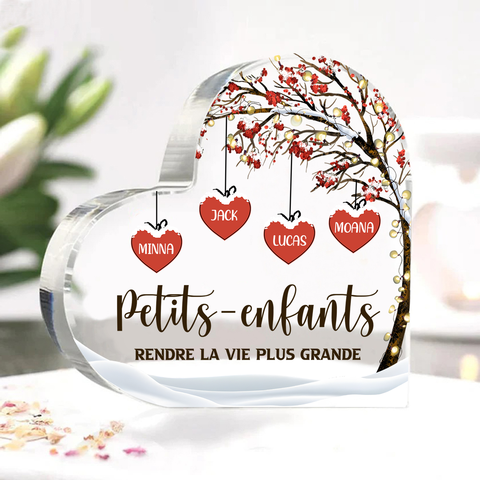 Plaque Acrylique arbre de la famille 4 Prénoms Personnalisés avec texte Cadeau pour famille | Jessemade