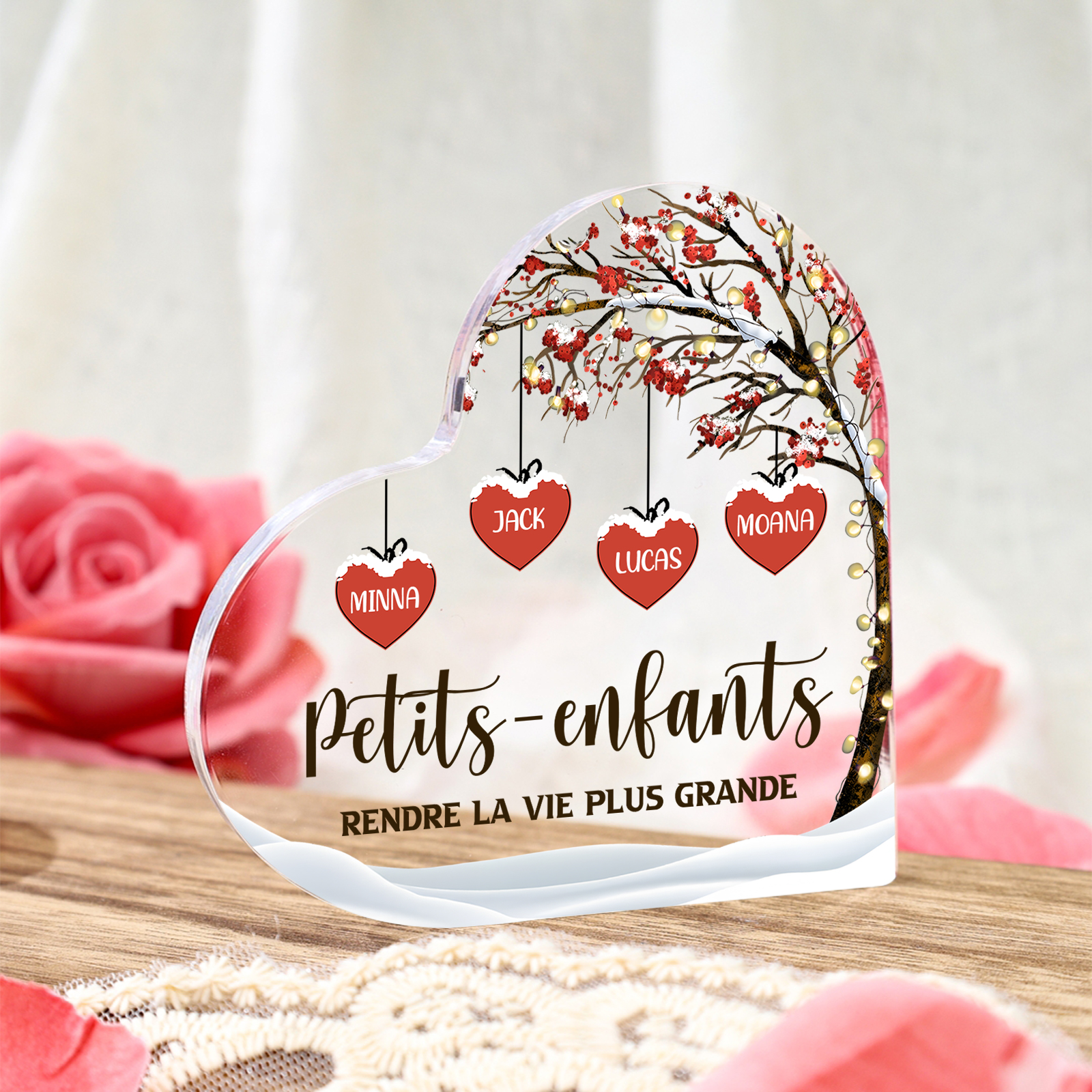 Plaque Acrylique arbre de la famille 4 Prénoms Personnalisés avec texte Cadeau pour famille | Jessemade