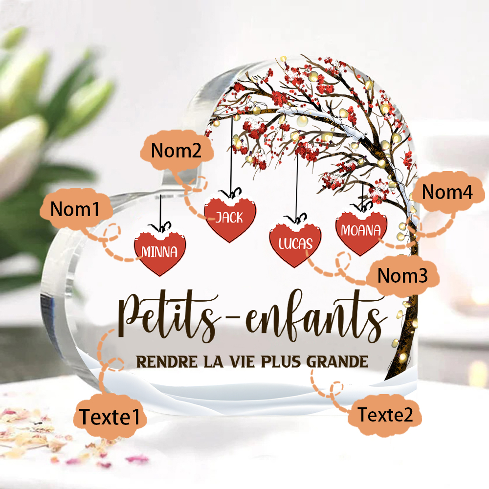 Plaque Acrylique arbre de la famille 4 Prénoms Personnalisés avec texte Cadeau pour famille | Jessemade