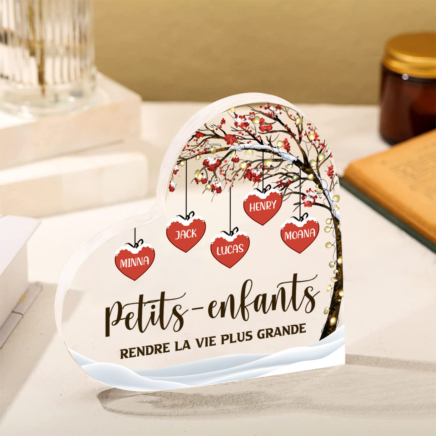 Plaque Acrylique arbre de la famille 5 Prénoms Personnalisés avec texte Cadeau pour famille | Jessemade