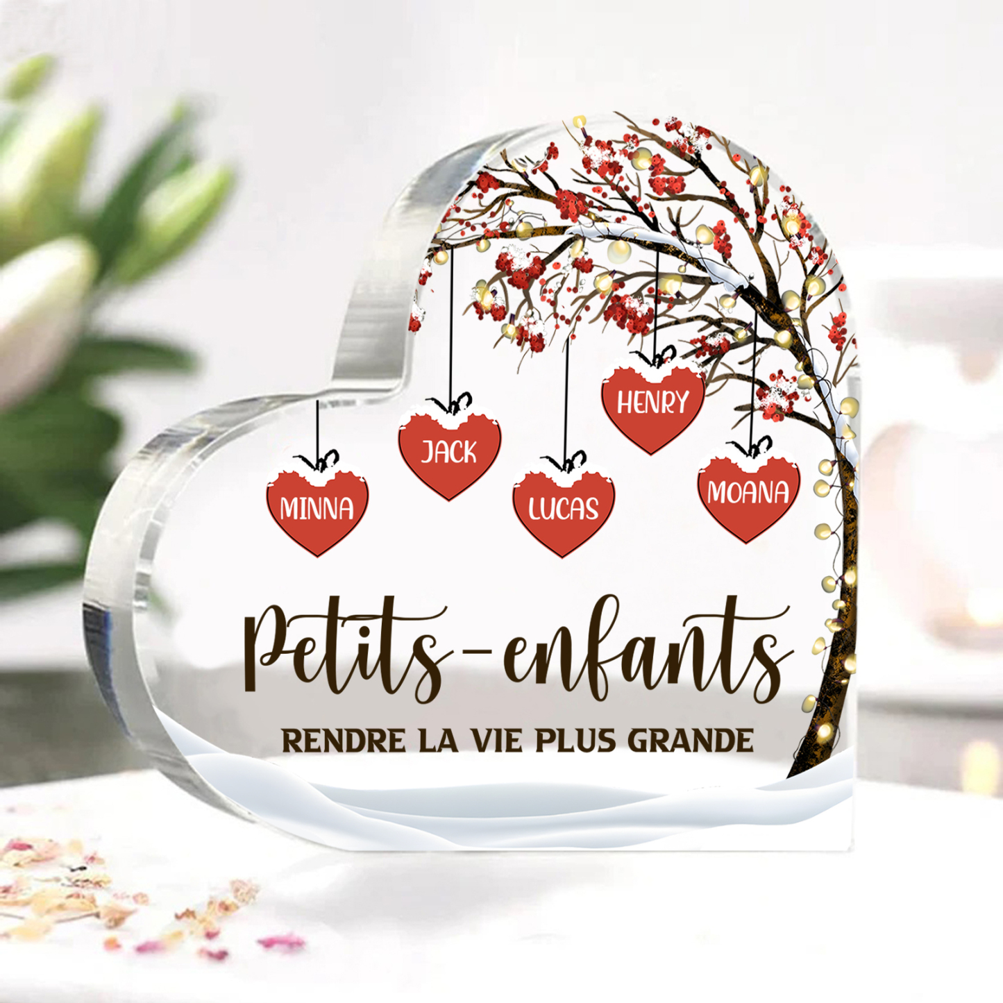 Plaque Acrylique arbre de la famille 5 Prénoms Personnalisés avec texte Cadeau pour famille | Jessemade