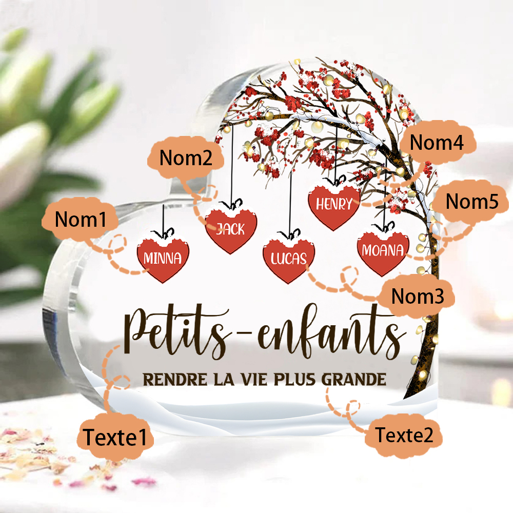 Plaque Acrylique arbre de la famille 5 Prénoms Personnalisés avec texte Cadeau pour famille | Jessemade