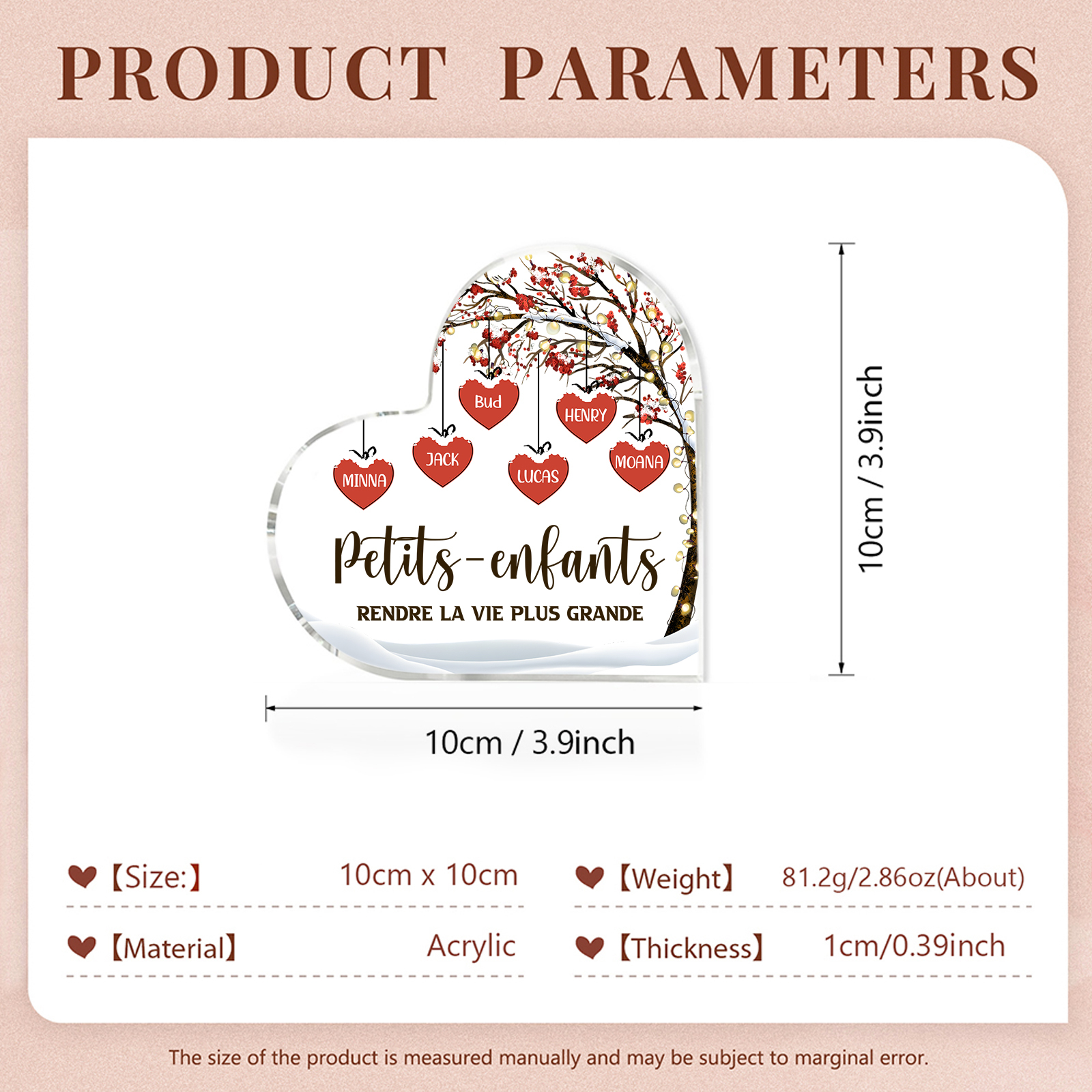 Plaque Acrylique arbre de la famille 6 Prénoms Personnalisés avec texte Cadeau pour famille | Jessemade