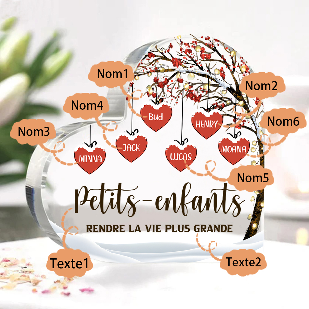 Plaque Acrylique arbre de la famille 6 Prénoms Personnalisés avec texte Cadeau pour famille | Jessemade