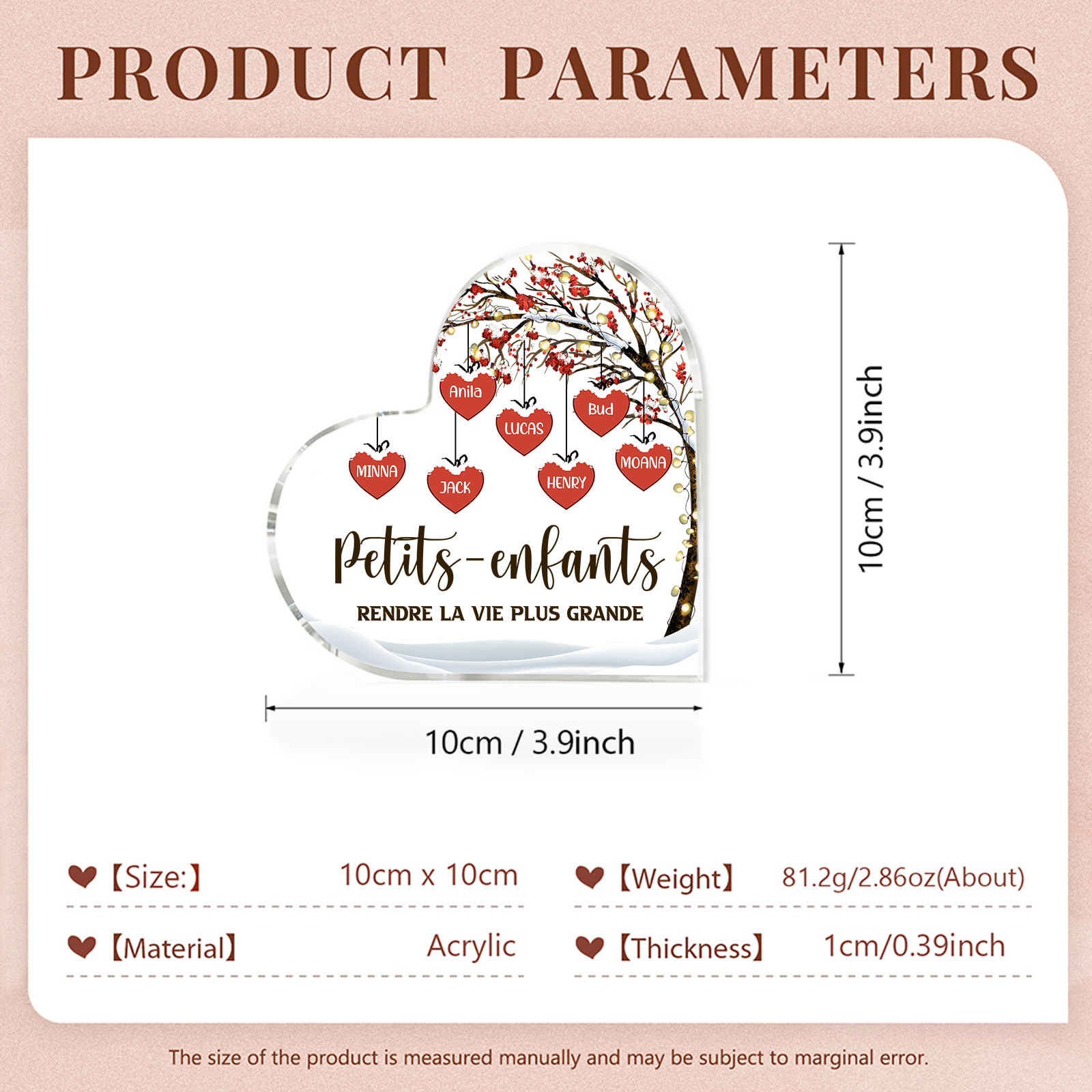 Plaque Acrylique arbre de la famille 7 Prénoms Personnalisés avec texte Cadeau pour famille | Jessemade