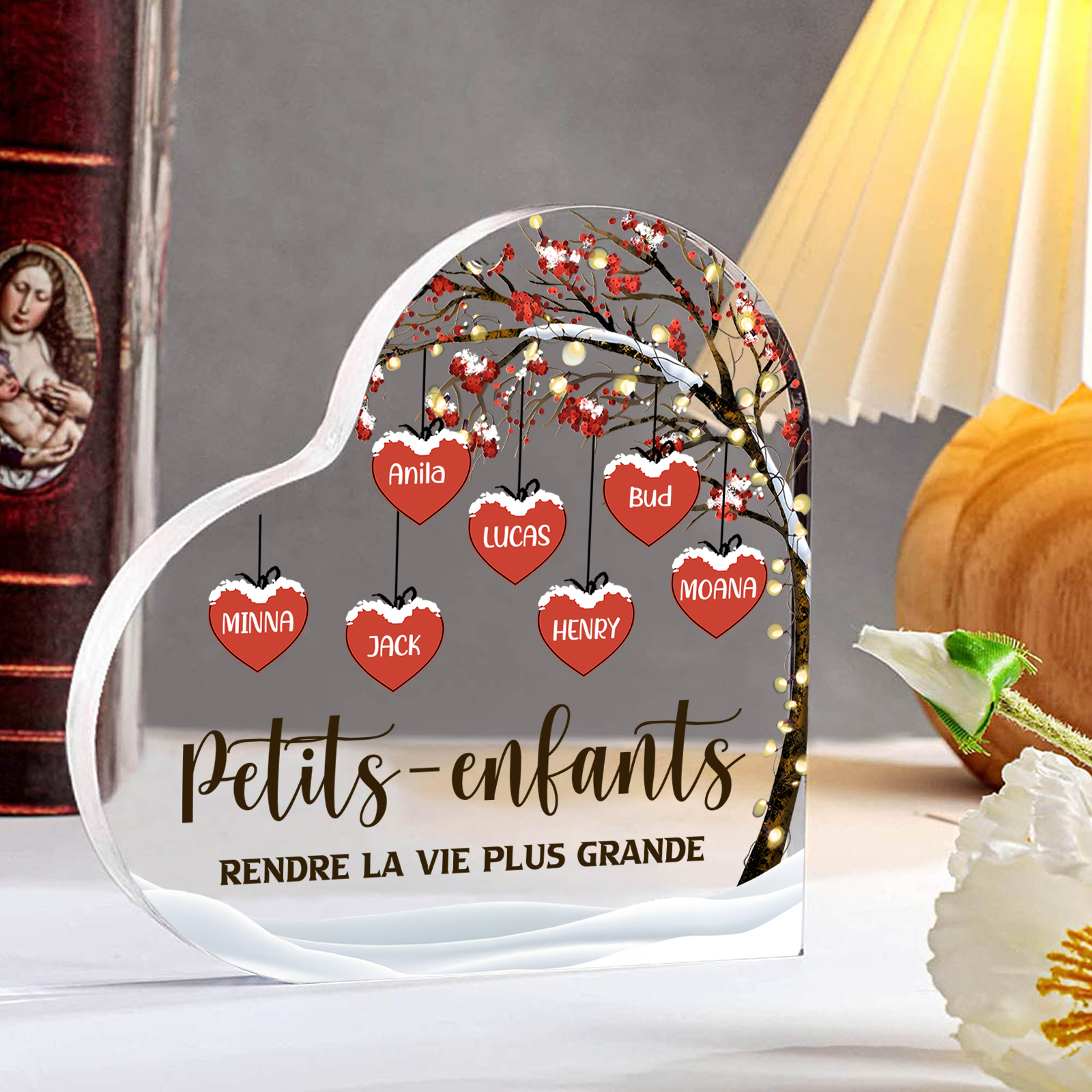 Plaque Acrylique arbre de la famille 7 Prénoms Personnalisés avec texte Cadeau pour famille | Jessemade