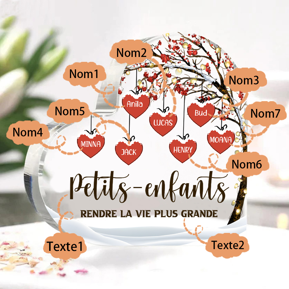 Plaque Acrylique arbre de la famille 7 Prénoms Personnalisés avec texte Cadeau pour famille | Jessemade