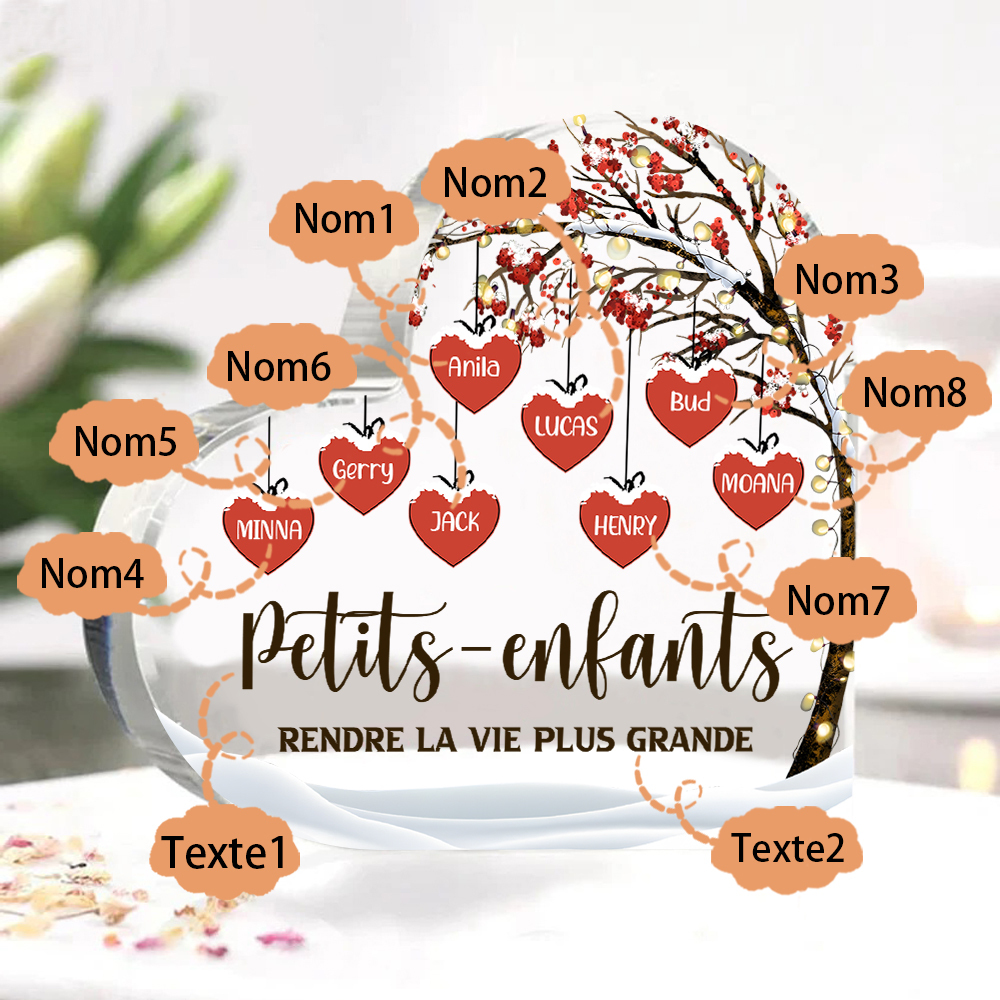 Plaque Acrylique arbre de la famille 8 Prénoms Personnalisés avec texte Cadeau pour famille | Jessemade