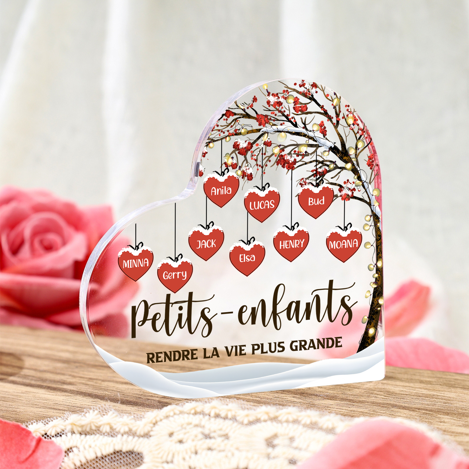 Plaque Acrylique arbre de la famille 9 Prénoms Personnalisés avec texte Cadeau pour famille | Jessemade