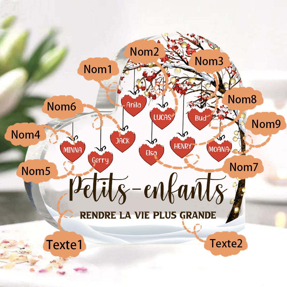 Plaque Acrylique arbre de la famille 9 Prénoms Personnalisés avec texte Cadeau pour famille | Jessemade