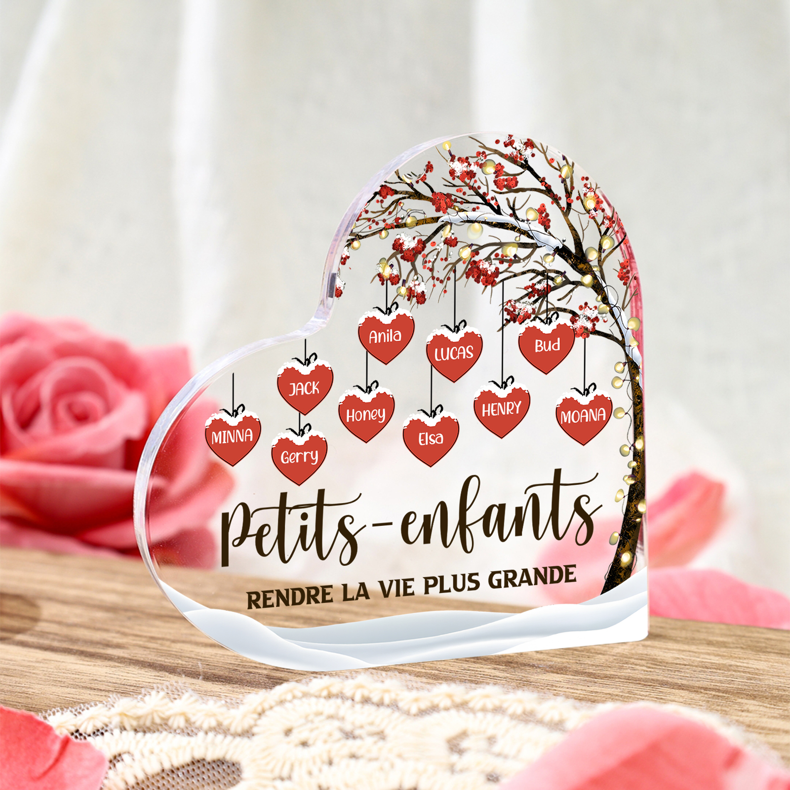 Plaque Acrylique arbre de la famille 10 Prénoms Personnalisés avec texte Cadeau pour famille | Jessemade