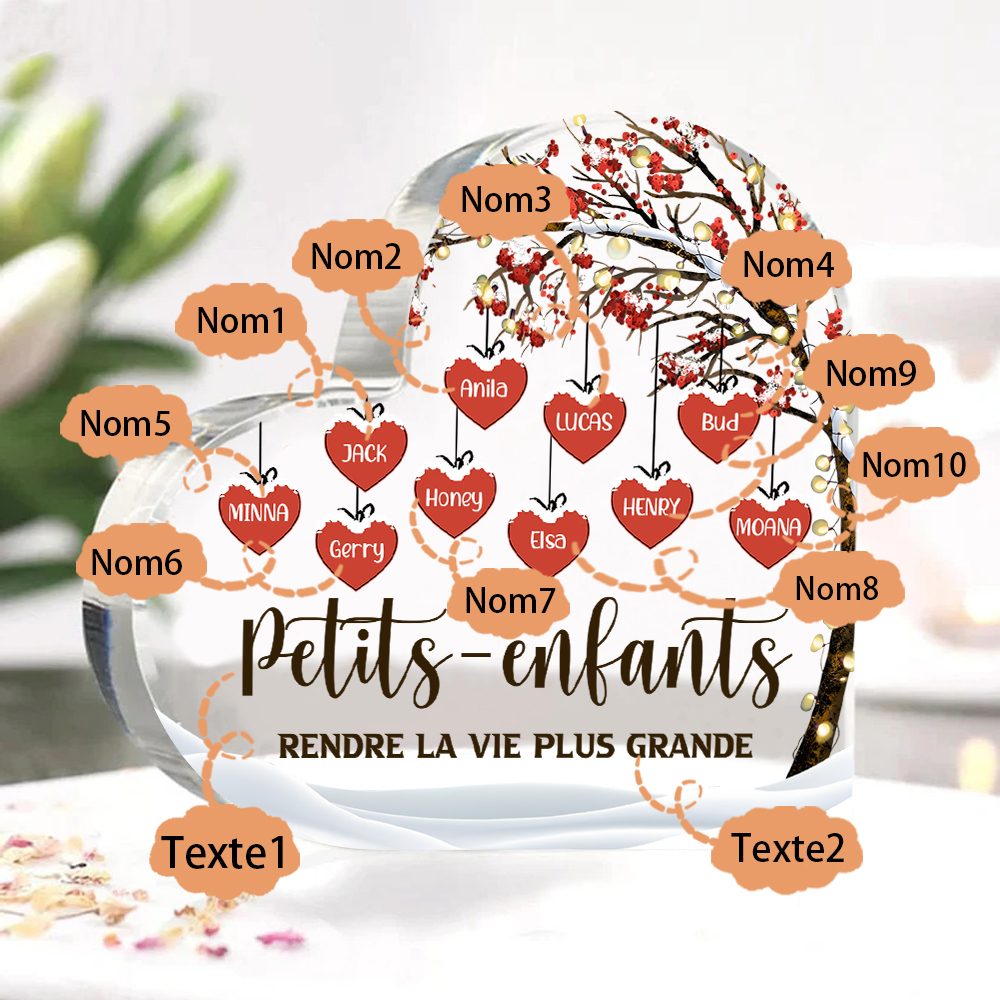 Plaque Acrylique arbre de la famille 10 Prénoms Personnalisés avec texte Cadeau pour famille | Jessemade