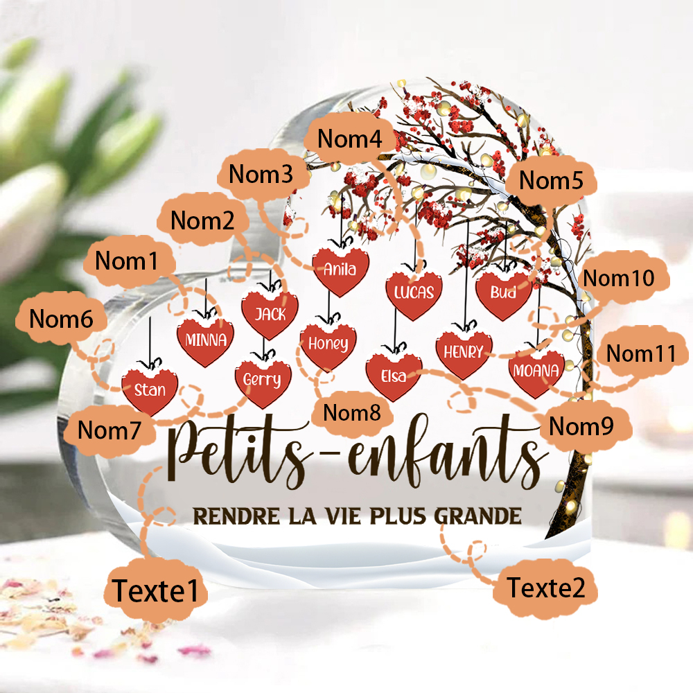 Plaque Acrylique arbre de la famille 11 Prénoms Personnalisés avec texte Cadeau pour famille | Jessemade