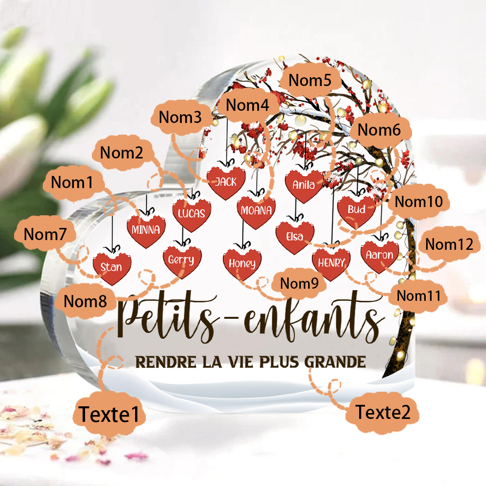 Plaque Acrylique arbre de la famille 12 Prénoms Personnalisés avec texte Cadeau pour famille | Jessemade