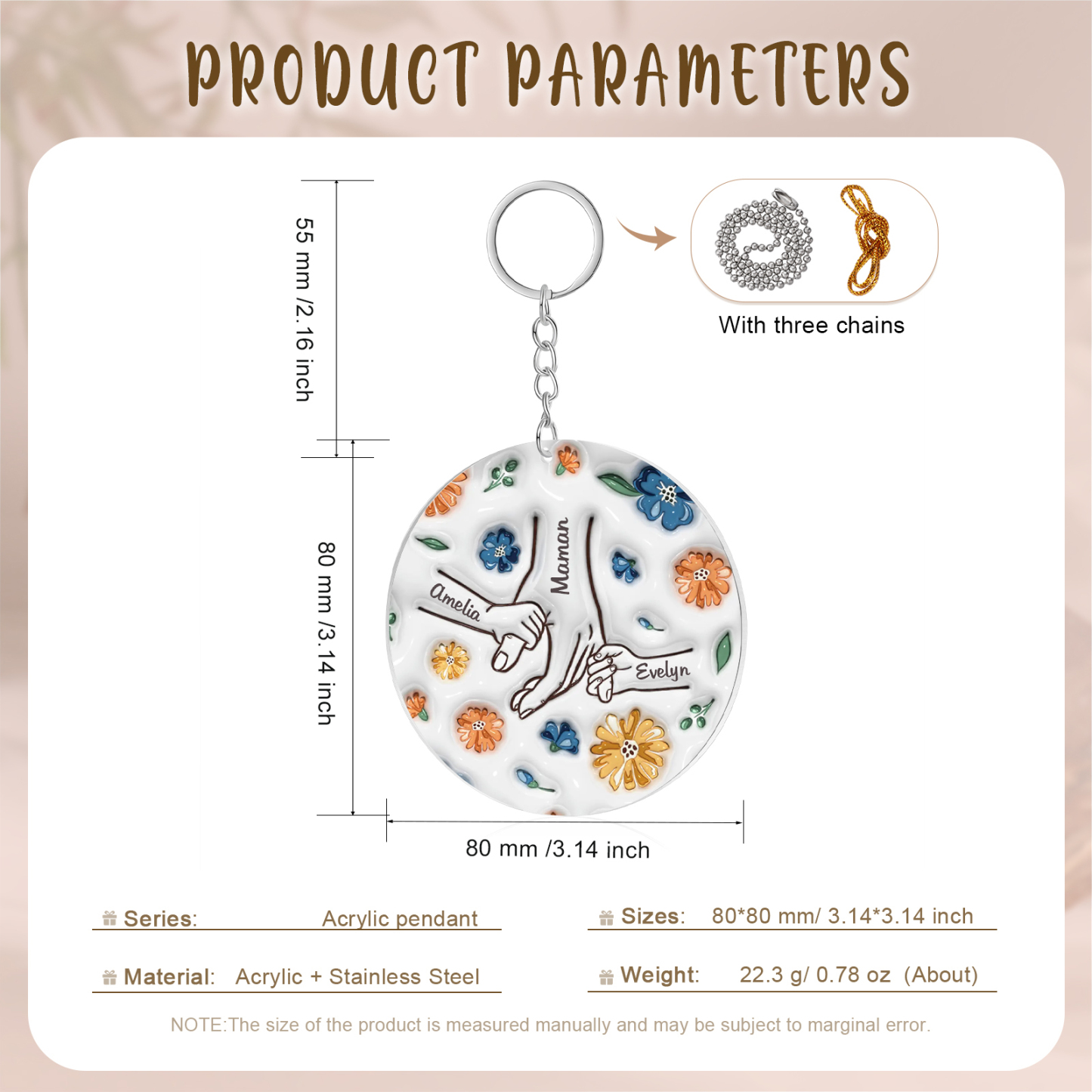 Ornements Acrylique main 3 Prénoms Personnalisés Émotionnel et Pratique Cadeau pour famille | Jessemade