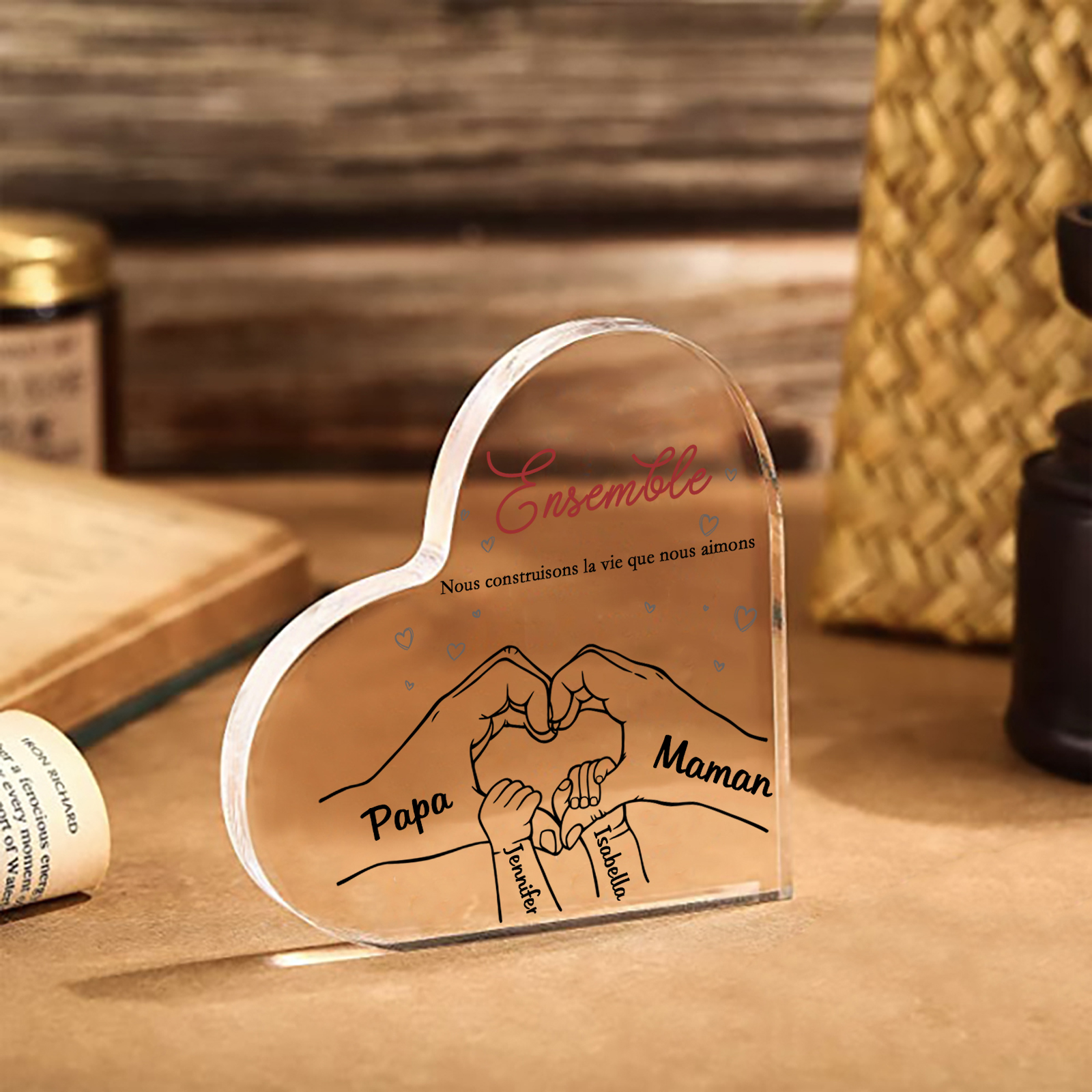 Plaque Acrylique Main 4 Prénoms Personnalisés Cadeau pour famille | Jessemade