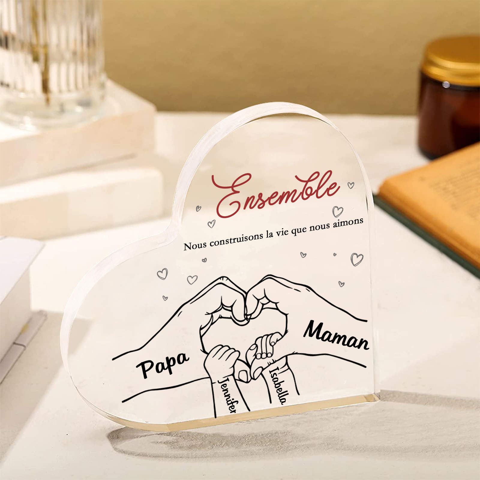 Plaque Acrylique Main 4 Prénoms Personnalisés Cadeau pour famille | Jessemade