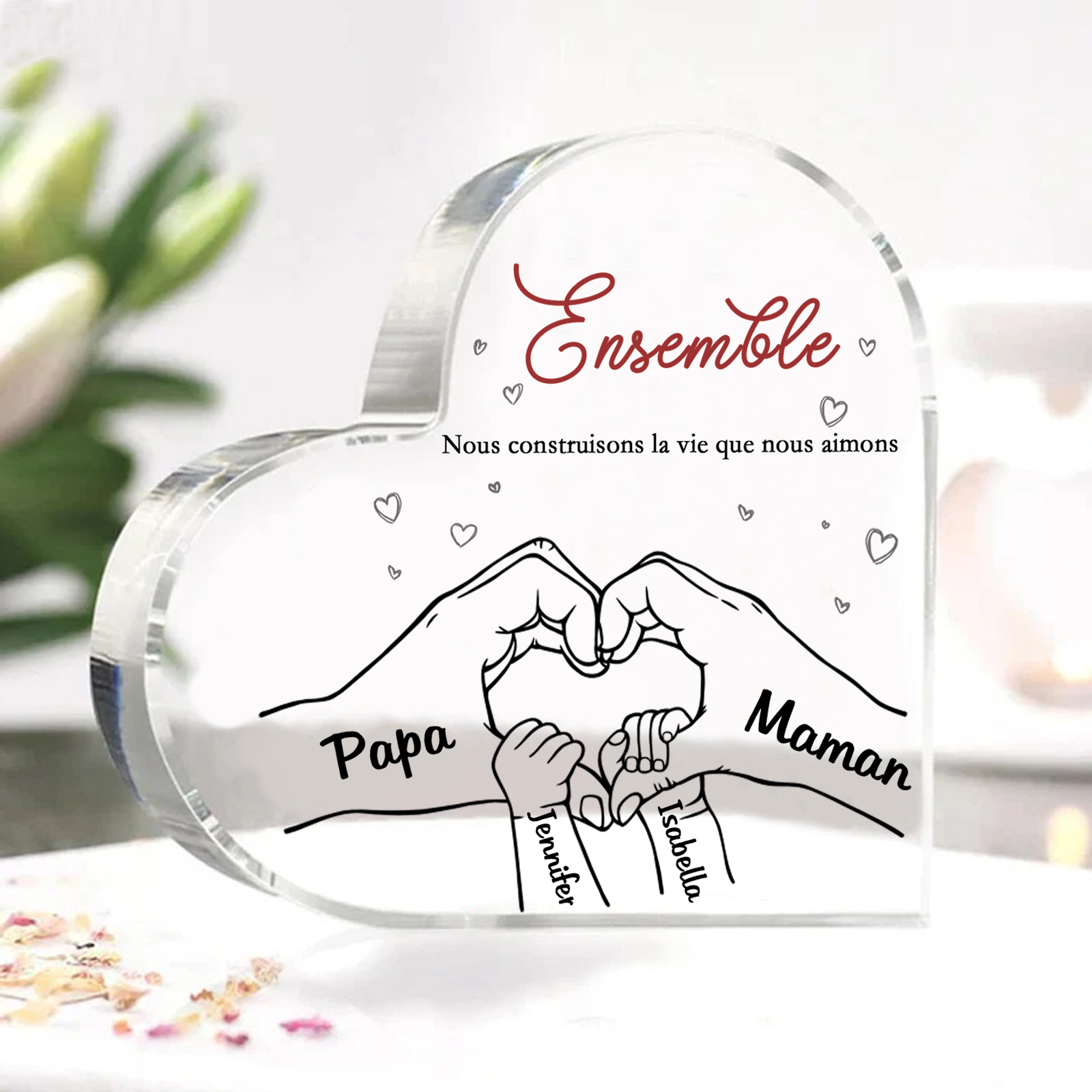 Plaque Acrylique Main 4 Prénoms Personnalisés Cadeau pour famille | Jessemade