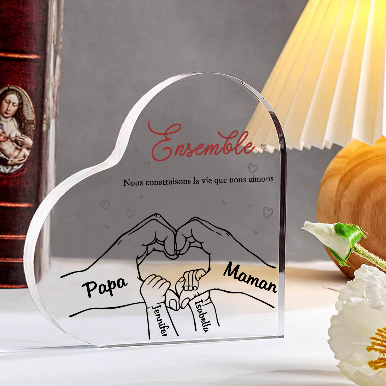 Plaque Acrylique Main 4 Prénoms Personnalisés Cadeau pour famille | Jessemade