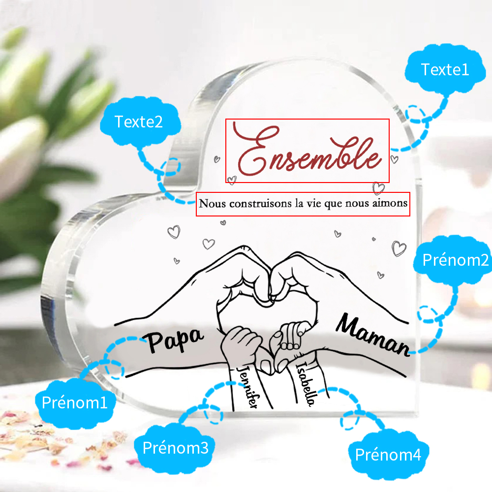 Plaque Acrylique Main 4 Prénoms Personnalisés Cadeau pour famille | Jessemade