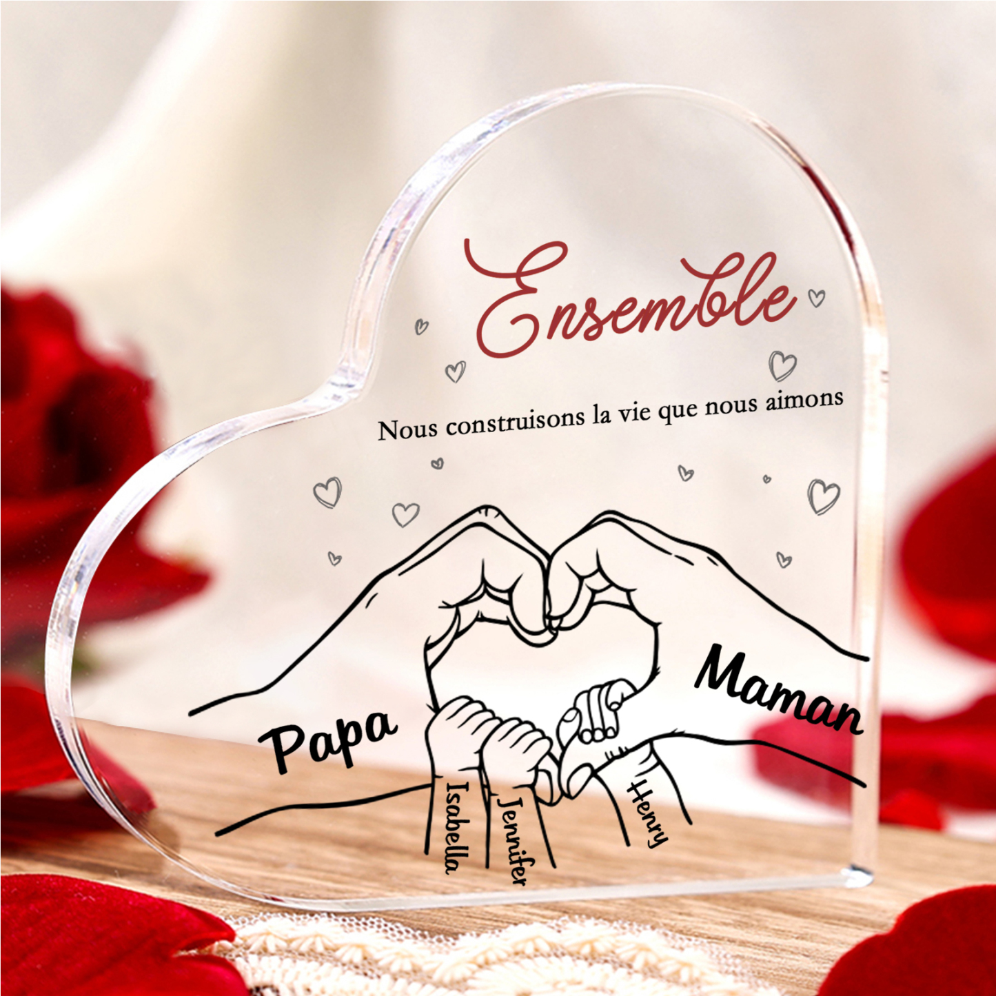 Plaque Acrylique Main 5 Prénoms Personnalisés Cadeau pour famille | Jessemade