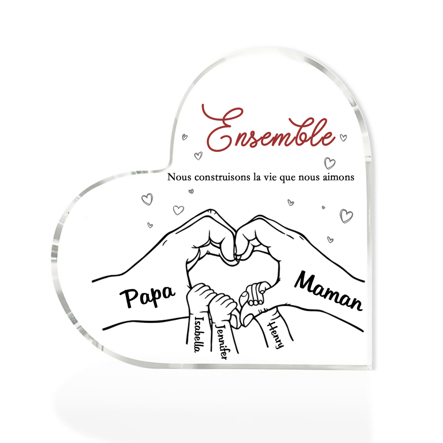 Plaque Acrylique Main 5 Prénoms Personnalisés Cadeau pour famille | Jessemade