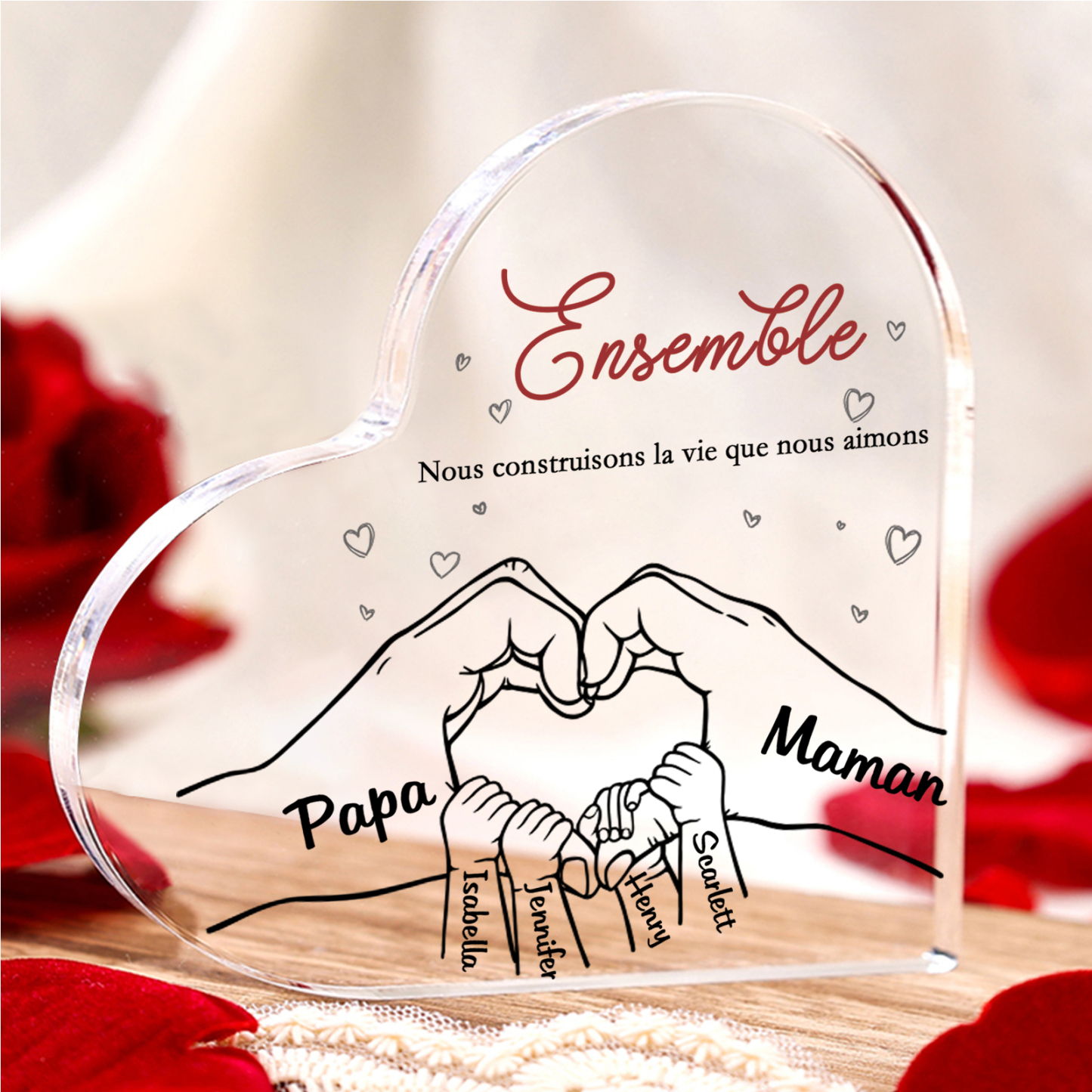 Plaque Acrylique Main 6 Prénoms Personnalisés Cadeau pour famille | Jessemade