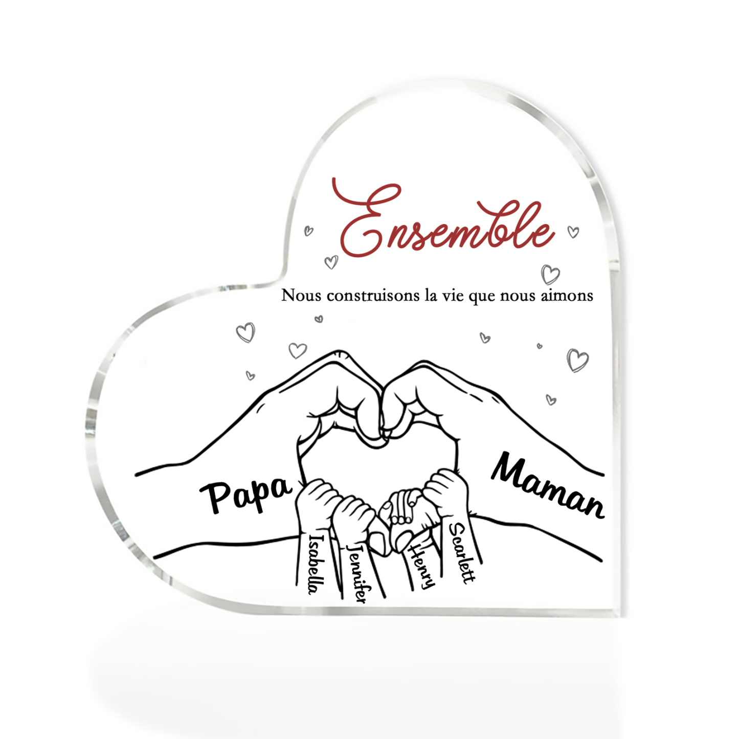 Plaque Acrylique Main 6 Prénoms Personnalisés Cadeau pour famille | Jessemade