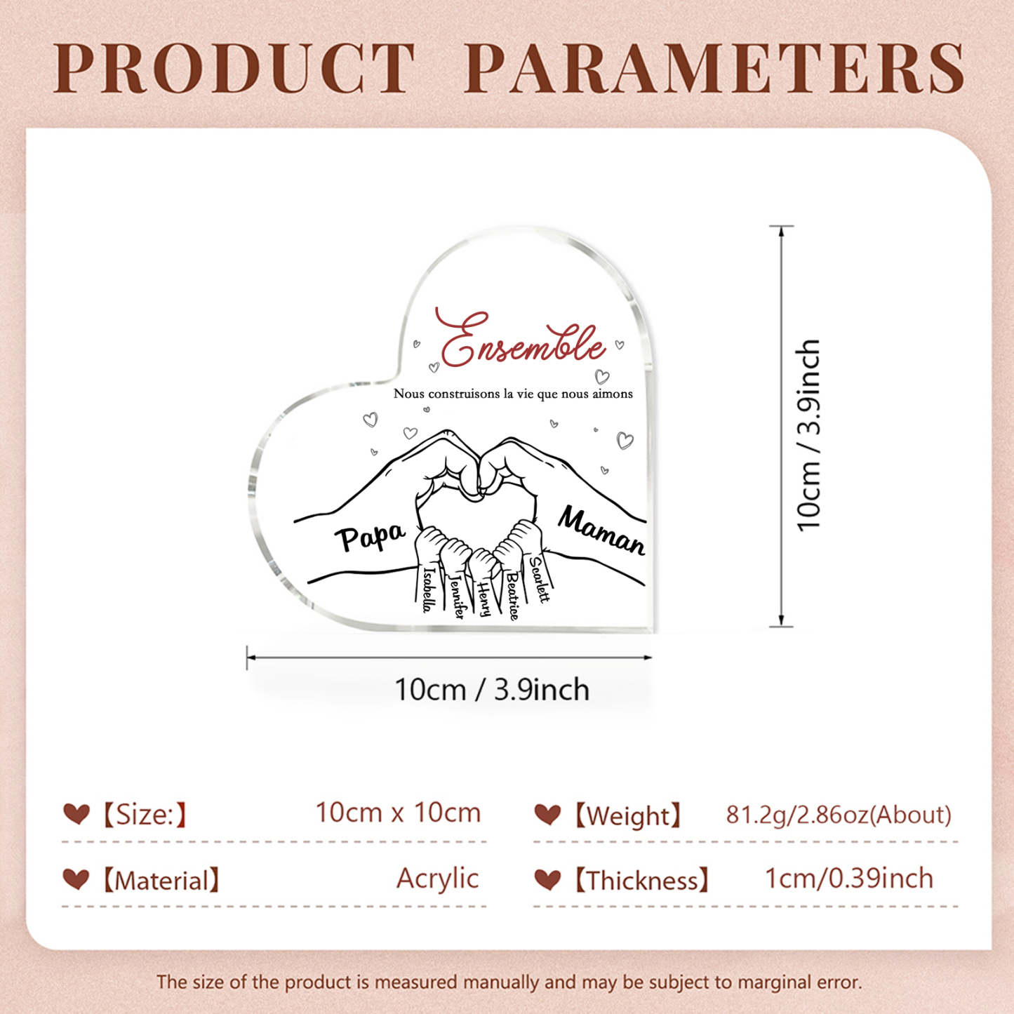 Plaque Acrylique Main 7 Prénoms Personnalisés Cadeau pour famille | Jessemade