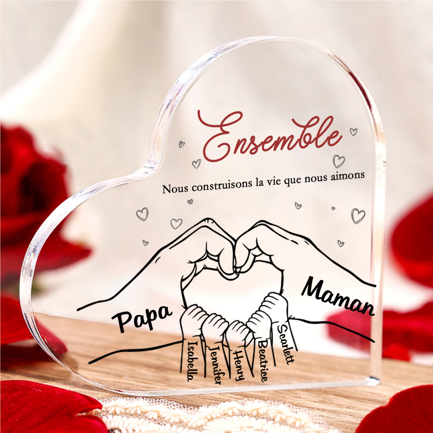 Plaque Acrylique Main 7 Prénoms Personnalisés Cadeau pour famille | Jessemade