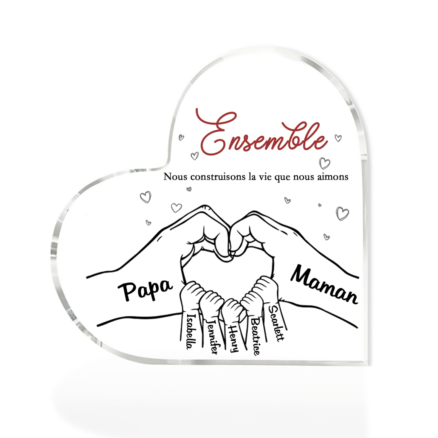 Plaque Acrylique Main 7 Prénoms Personnalisés Cadeau pour famille | Jessemade