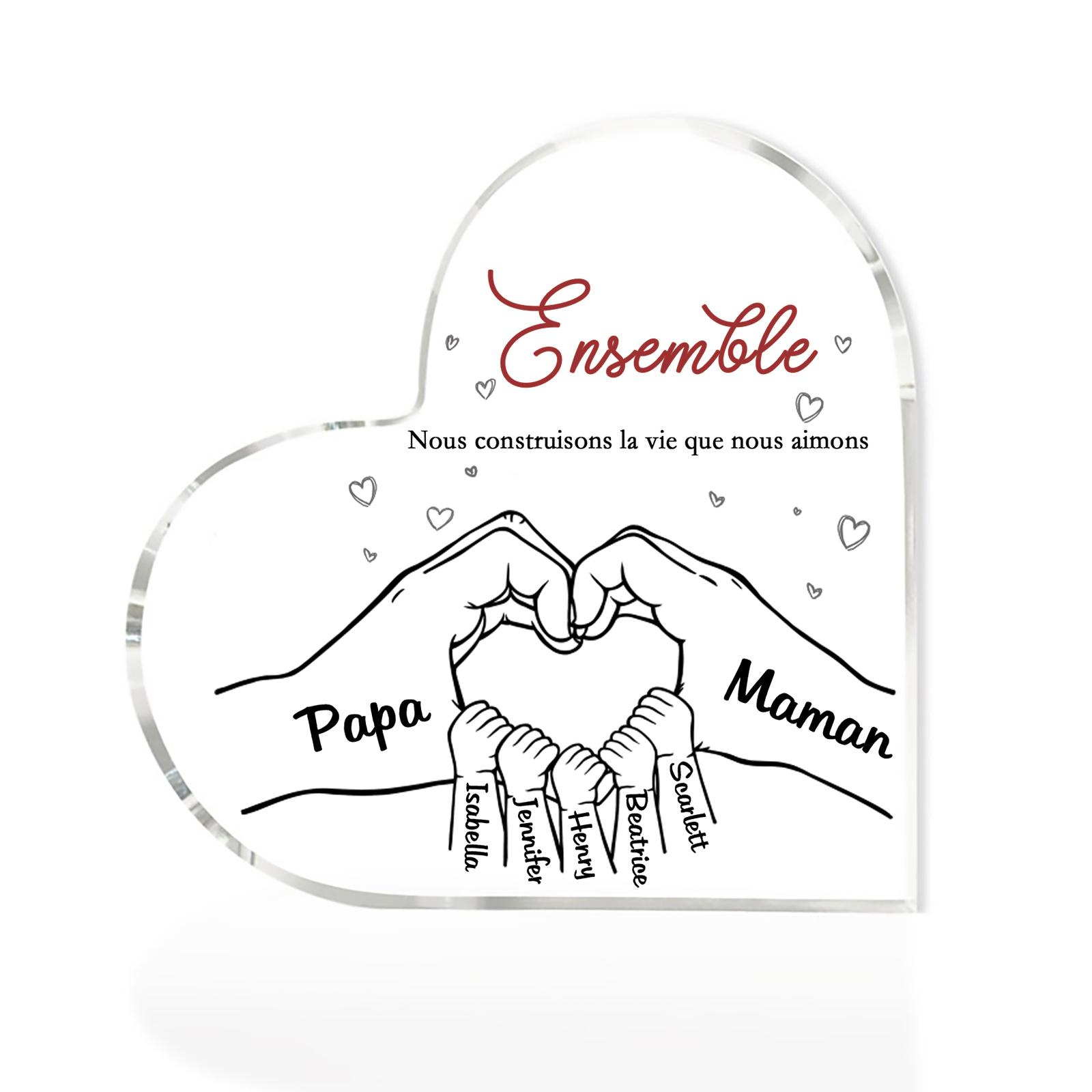 Plaque Acrylique Main 7 Prénoms Personnalisés Cadeau pour famille | Jessemade