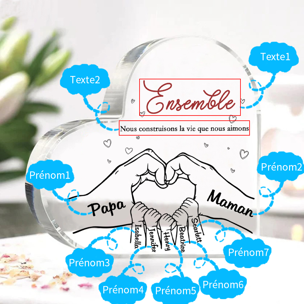 Plaque Acrylique Main 7 Prénoms Personnalisés Cadeau pour famille | Jessemade