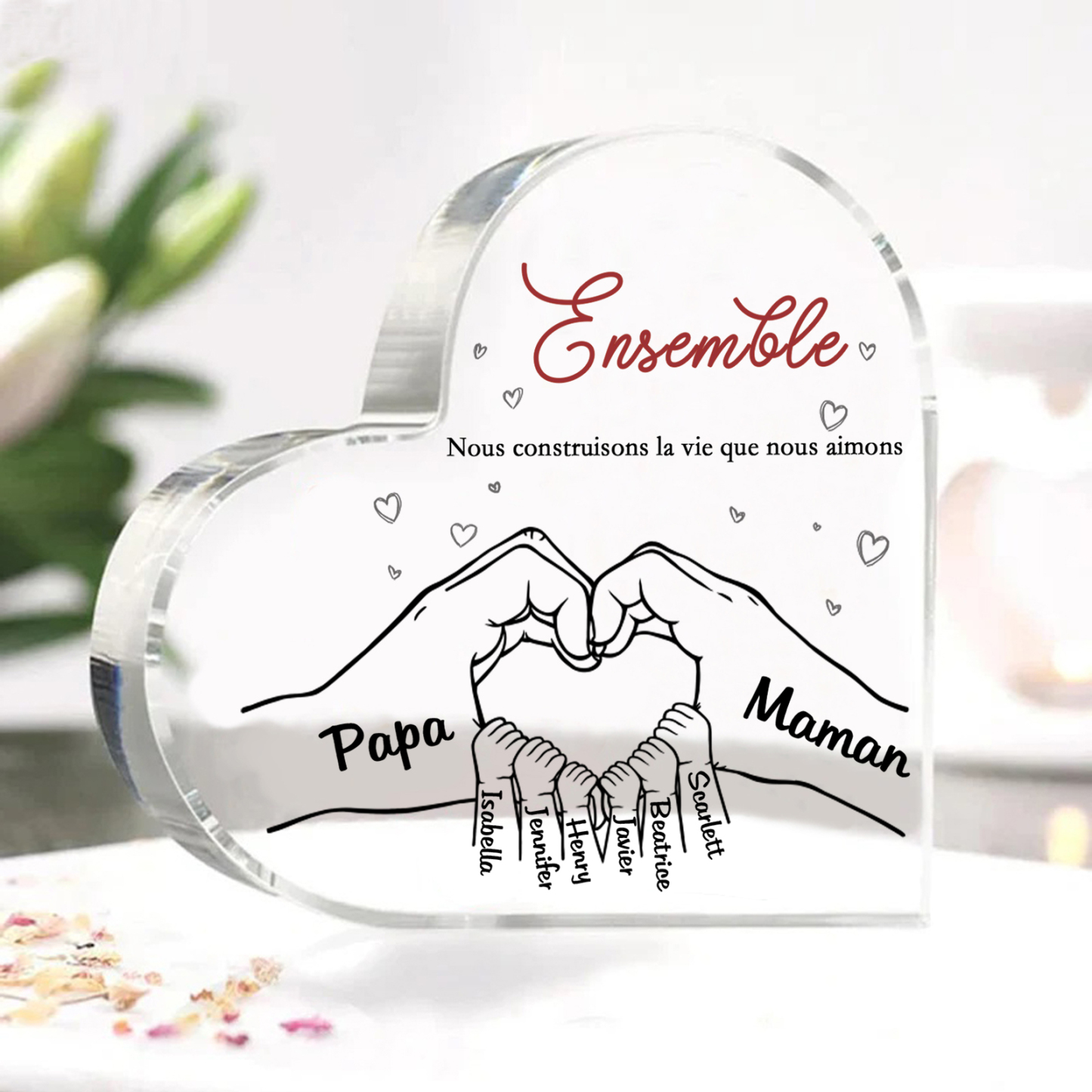 Plaque Acrylique Main 8 Prénoms Personnalisés Cadeau pour famille | Jessemade