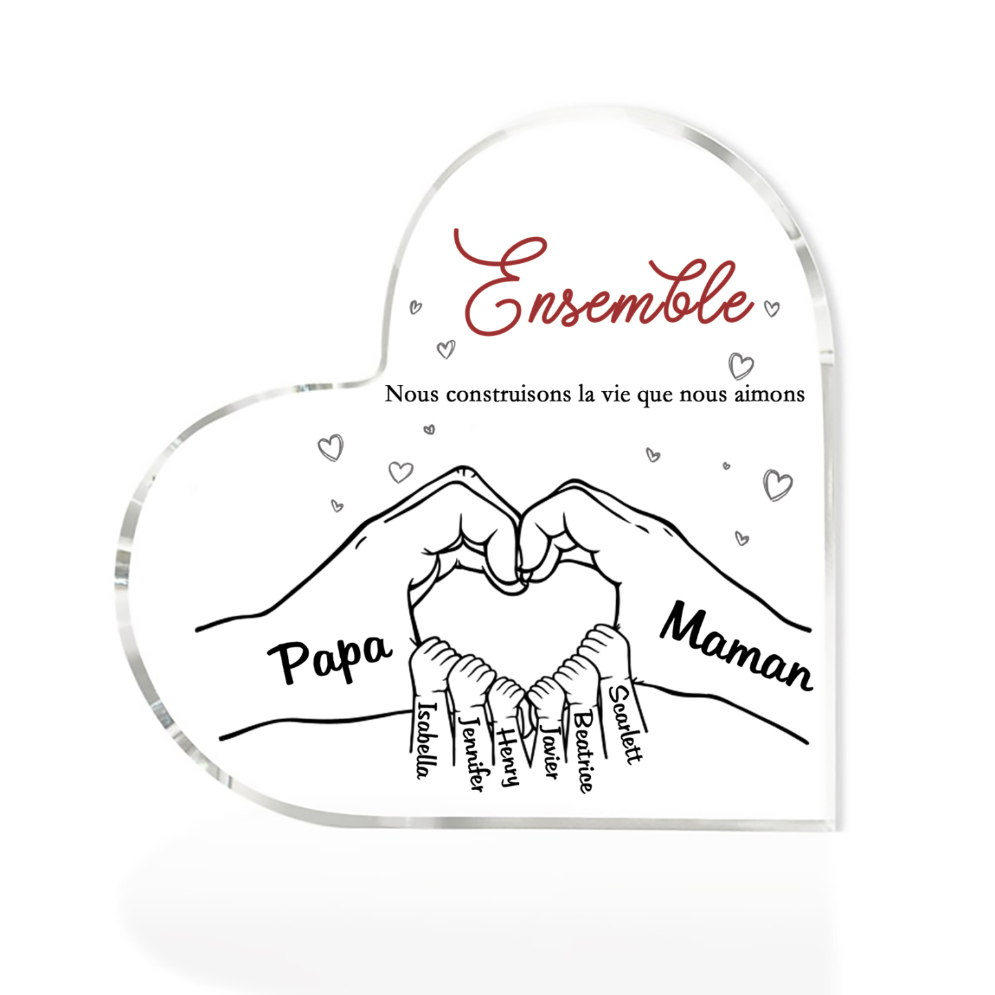 Plaque Acrylique Main 8 Prénoms Personnalisés Cadeau pour famille | Jessemade
