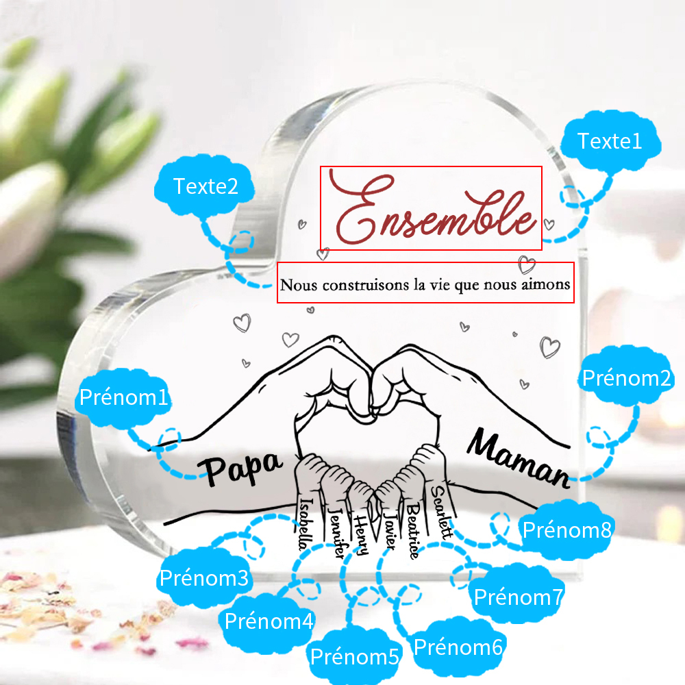 Plaque Acrylique Main 8 Prénoms Personnalisés Cadeau pour famille | Jessemade