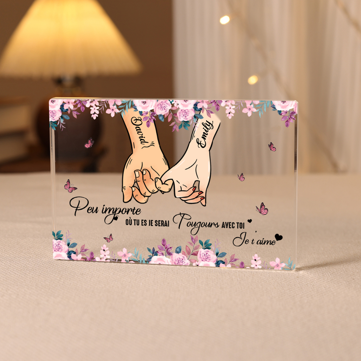 Plaque Acrylique Main dans la main 2 Prénoms Personnalisés Cadeau pur