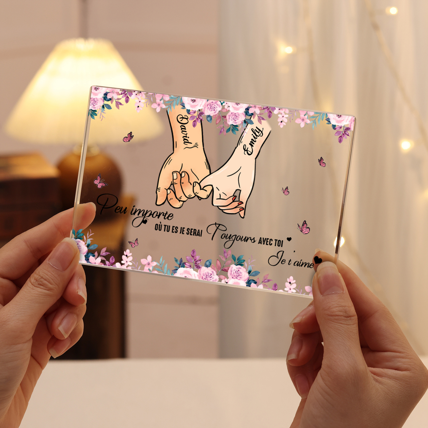 Plaque Acrylique Main dans la main 2 Prénoms Personnalisés Cadeau pur couple le saint-valentin | Jessemade