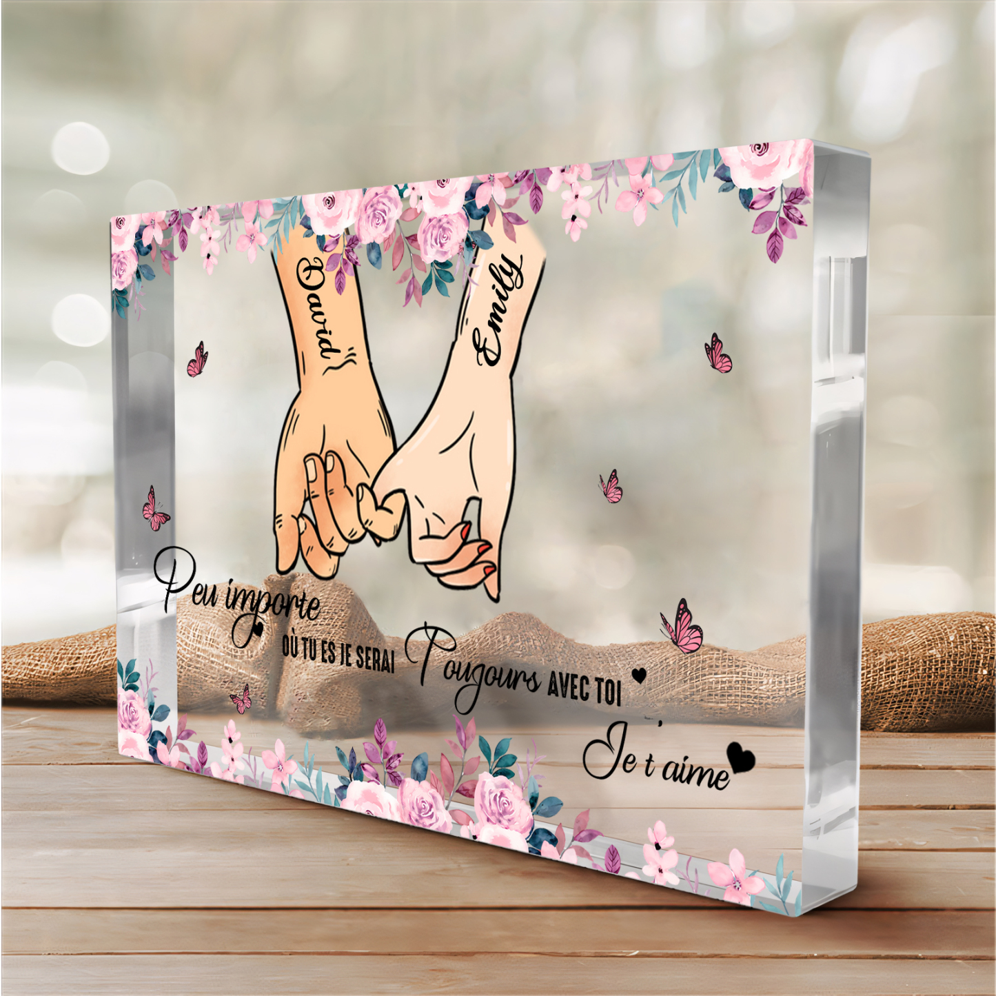 Plaque Acrylique Main dans la main 2 Prénoms Personnalisés Cadeau pur couple le saint-valentin | Jessemade