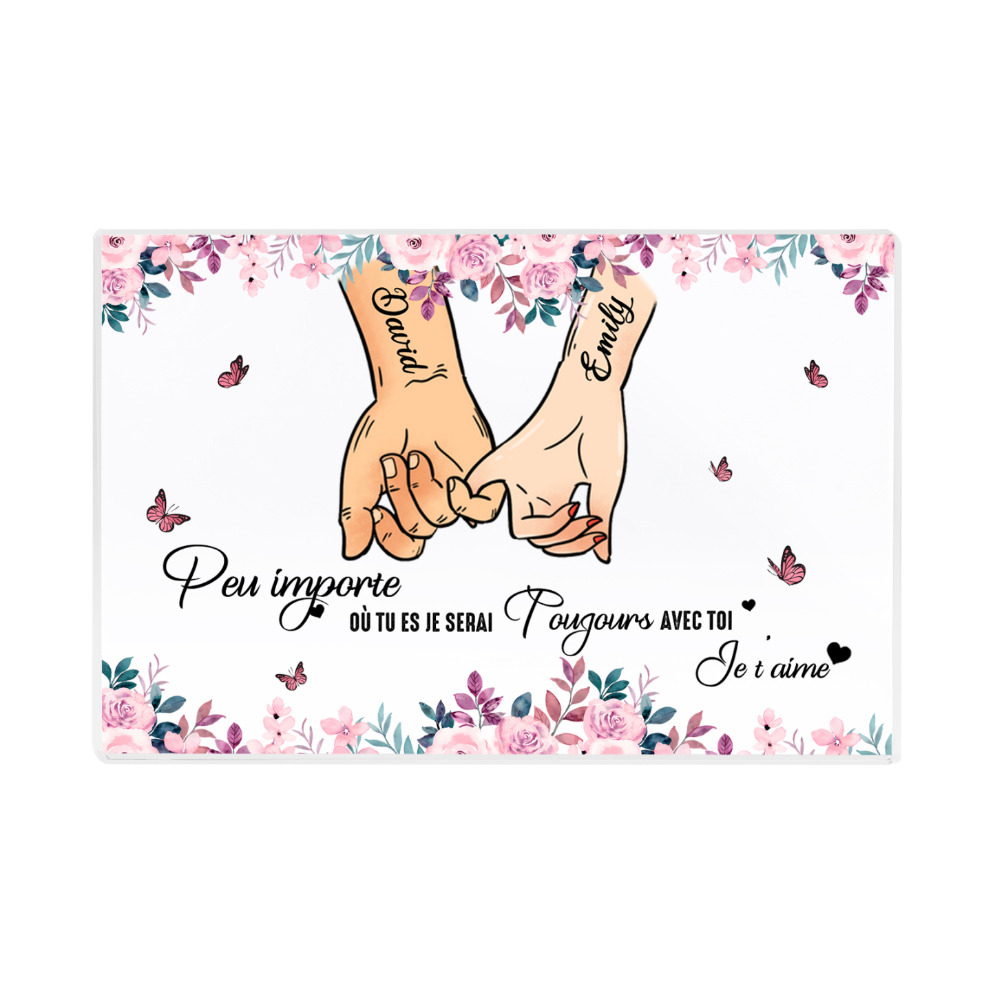 Plaque Acrylique Main dans la main 2 Prénoms Personnalisés Cadeau pur couple le saint-valentin | Jessemade