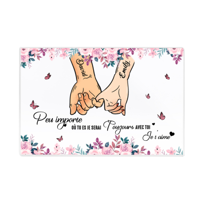 Plaque Acrylique Main dans la main 2 Prénoms Personnalisés Cadeau pur couple le saint-valentin | Jessemade