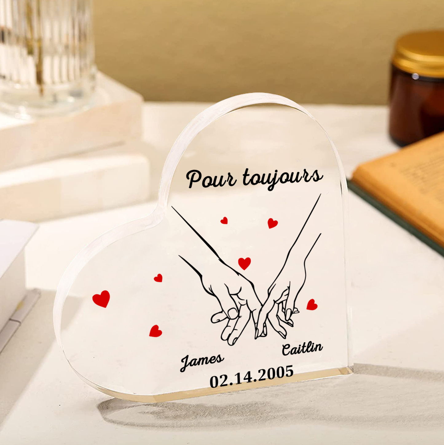 Bougeoir en Bois 2 Prénoms Personnalisés avec année sans bougie Cadeau du saint-valentin pour Couple | Jessemade | Jessemade